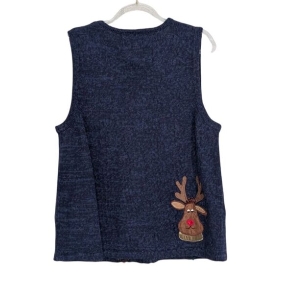 Tiara International Reindeer Embellished Sweater Vest Womens Size Large Blue Zip - Picture 7 of 11